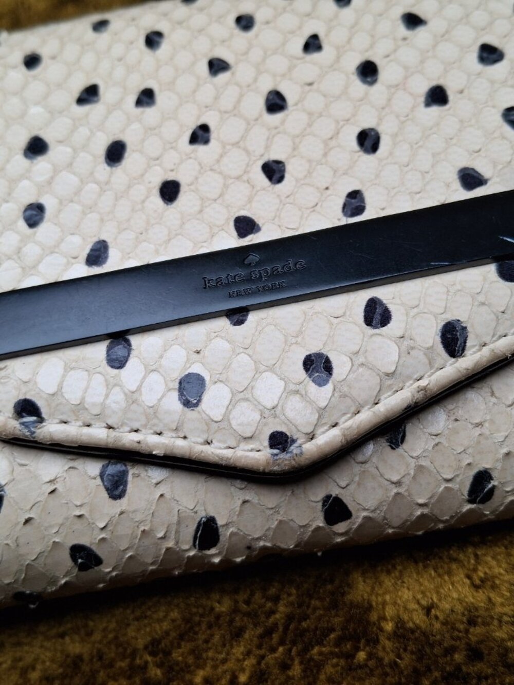 Kate Spade Kennedy Street Snake Wallet Trifold Ivory Black Dots Leather - Picture 3 of 16